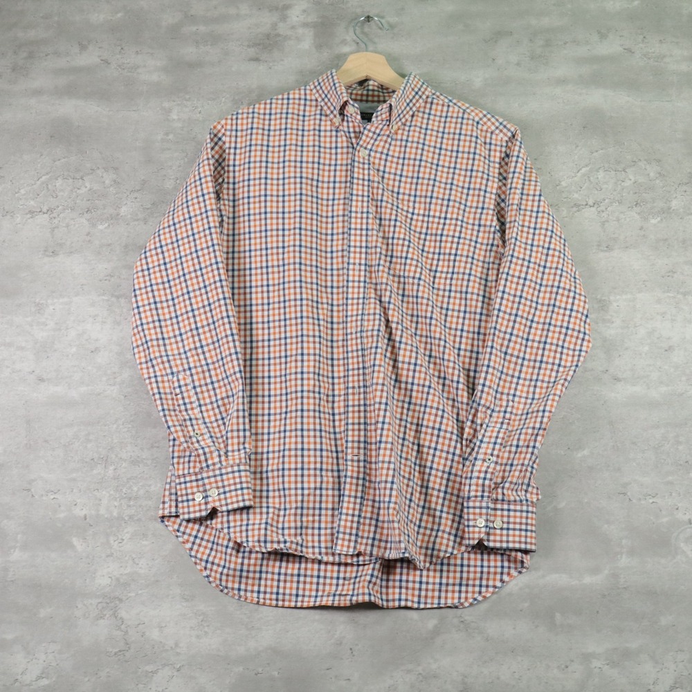 Banana Republic Soft Wash Shirt Button Down Plaid Orange Blue Mens Large